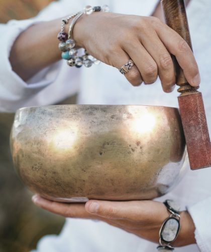 Tibetan singing bowl in sound therapy close up